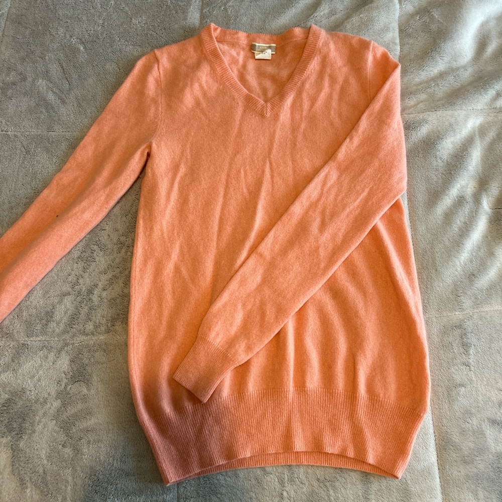 J. Crew Coral V-Neck Cashmere Sweater